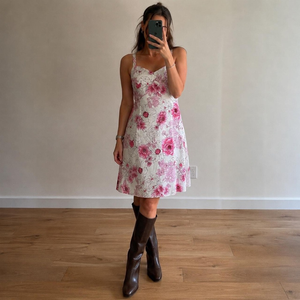 Jane Alexander Pink Floral Cotton Midi Dress Women M Coquette Y2K Cottagecore